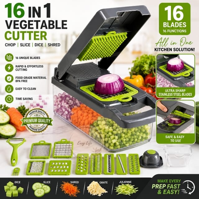16-in-1 Multi-Functional Vegetable Chopper, Dicer & Slicer with Storage Container