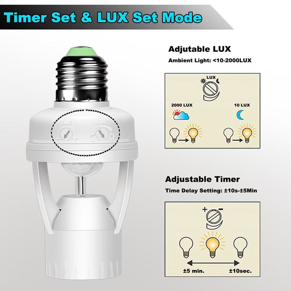 E27 Infrared PIR Motion Sensor Light Bulb Socket Adapter